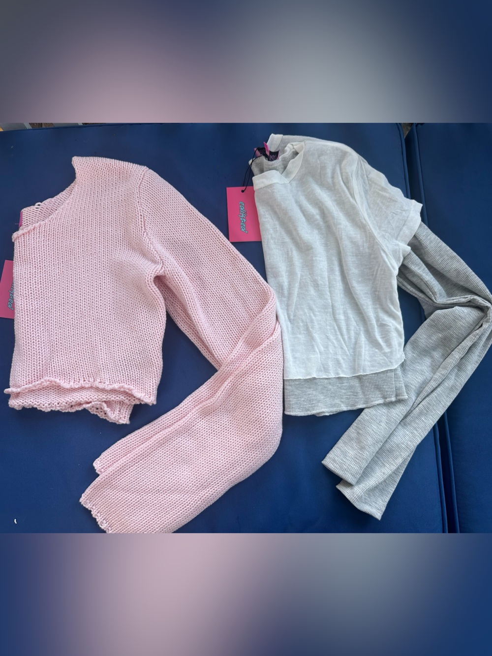 NWT 2 Edited Pink,White and Gray Knit Long-Sleeve Sweater Top Size XS